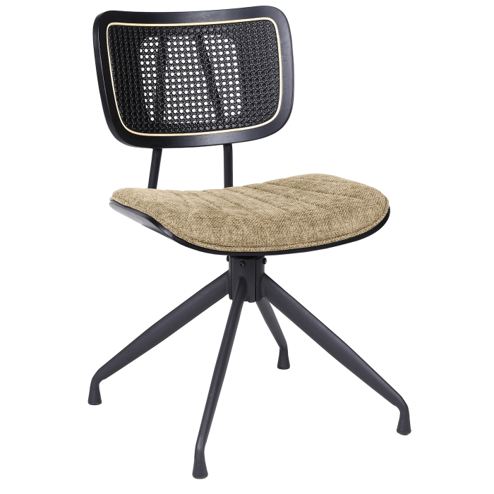 Valerie | Bistro Chair | Taupe | Fabric/Textile | Black Rattan | Swivel Base