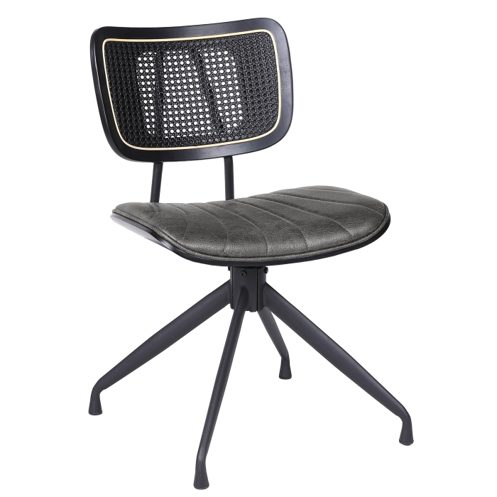 Valérie | Chaise de bistrot | Noir | Cuir | Rotin noir | Piètement pivotant