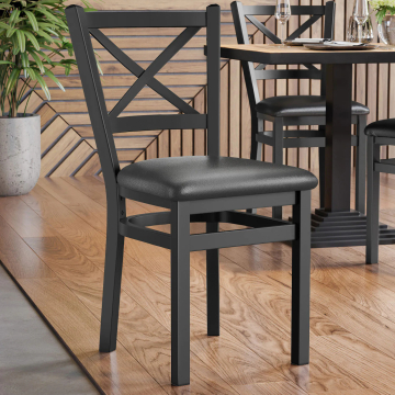 VALENTINO STEEL | Silla de madera para restaurante | Negro | Cuero