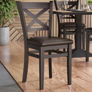 VALENTINO | Silla de madera para restaurante | Marrón oscuro | Cuero