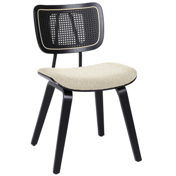 Valerie | Bistro Chair | Beige | Teddy Fabric | Black Rattan