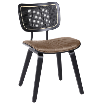 Valerie | Bistro Chair | Brown | Leather | Black Rattan