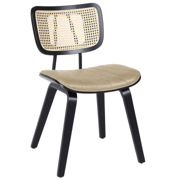 Valerie | Bistro Stol | Beige | Læder | Rattan Eg