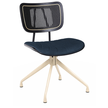 Valerie | Sedia da bistrot | Blu | Velluto | Rattan nero | Base girevole bianca