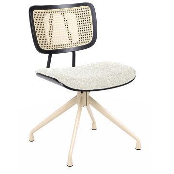 Valerie | Sedia da bistrot | Crema | Tessuto Teddy | Rattan Rovere | Base girevole bianca