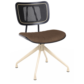 Valerie | Sedia da bistrot | Marrone | Velluto | Rattan nero | Base girevole bianca