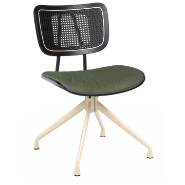 Valerie | Sedia da bistrot | Verde | Velluto | Rattan nero | Base girevole bianca