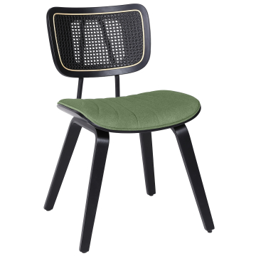 Valerie | Chaise Bistro | Vert | Velours | Rotin Noir