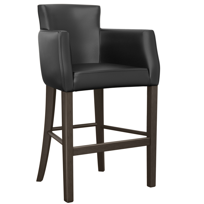 VIOLA | Upholstered Bar Stool | Leather | Wood | Black | with backrest