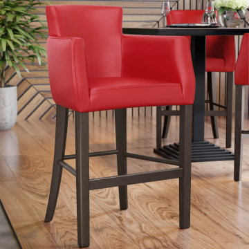 VIOLA | Barkruk Bekleed | Leer | Hout | Rood | Met rugleuning