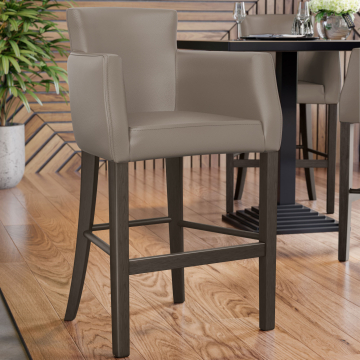 VIOLA | Barkruk Bekleed | Leer | Hout | Taupe/Grijs/Bruin | Met rugleuning