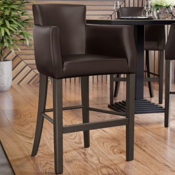 VIOLA | Gastro Barhocker | Leder | Holz | Braun | mit Lehne