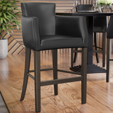 VIOLA | Gastro Barhocker | Leder | Holz | Schwarz | mit Lehne