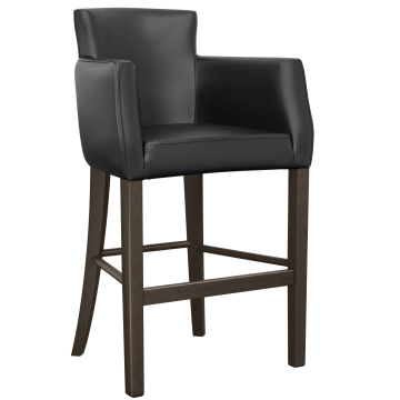 VIOLA | Upholstered Bar Stool | Leather | Wood | Black | with backrest