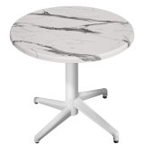 WAP | Bistro Außen Tisch | Ø:H 70 x 74 cm | Weiß Marmor / Weiß | Rund