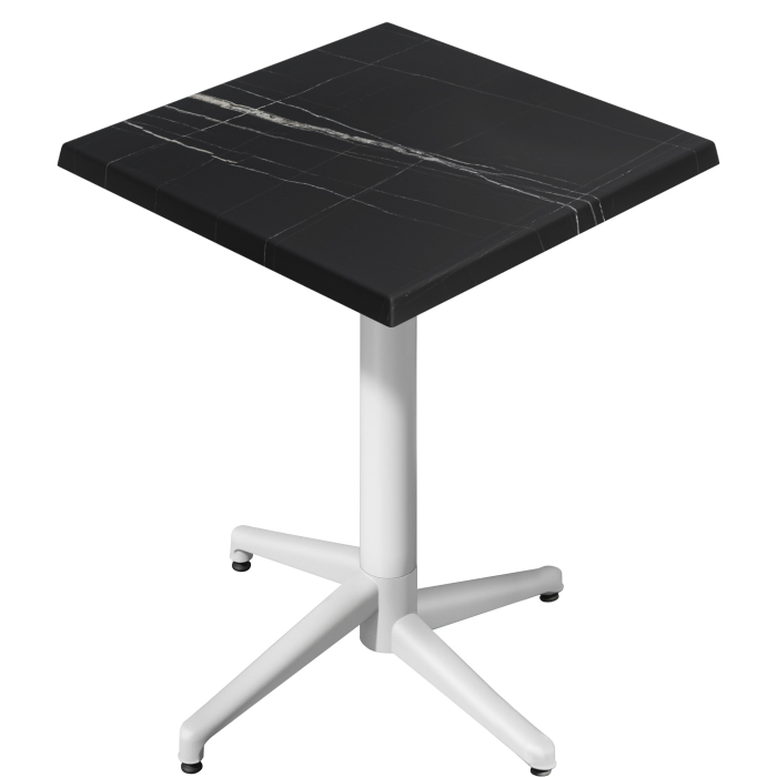 WAP | Bistro Außen Stehtisch | B:T:H 70 x 70 x 109 cm | Schwarz Marmor / Weiß | Quadratisch | Klappbar