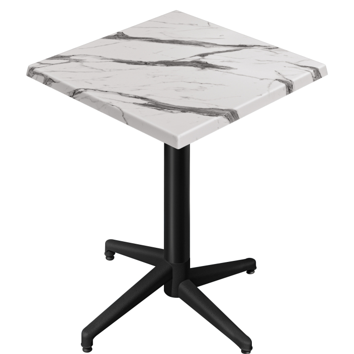 WAP | Bistro Außen Stehtisch | B:T:H 70 x 70 x 109 cm | Weiß Marmor / Schwarz | Quadratisch | Klappbar