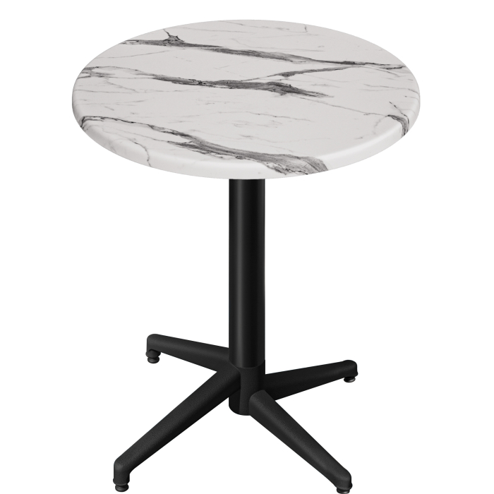 WAP | Bistro Außen Stehtisch | Ø:H 60 x 109 cm | Weiß Marmor / Schwarz | Rund | Klappbar