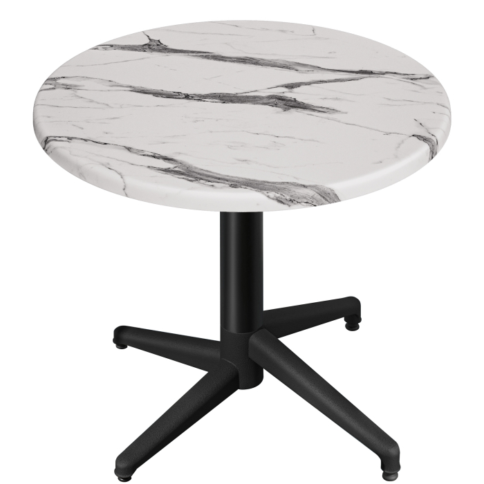 WAP | Bistro Außen Tisch | Ø:H 70 x 74 cm | Weiß Marmor / Schwarz | Rund