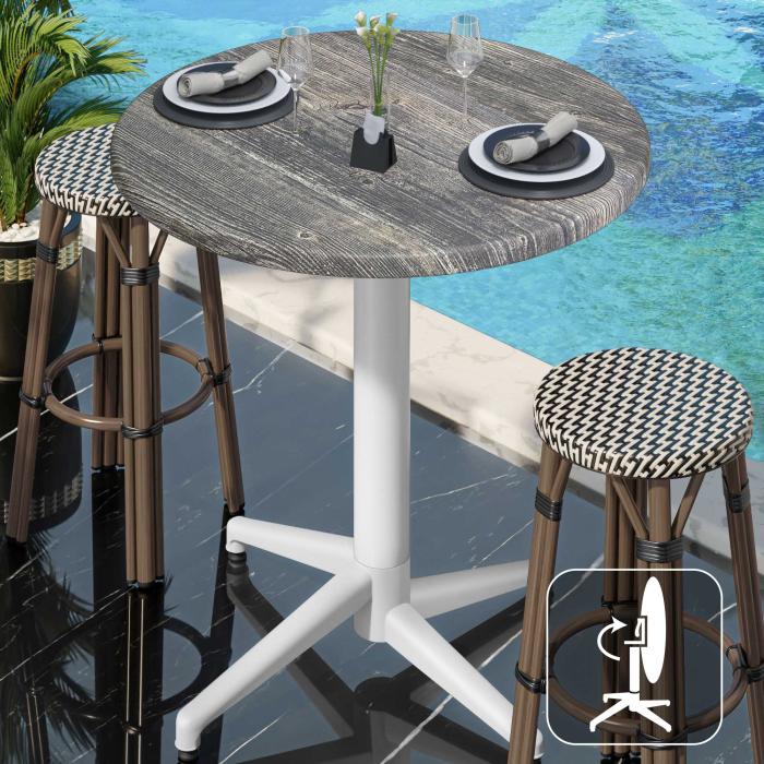 WAP | Bistro Außen Stehtisch | Ø:H 60 x 109 cm | Rustikal Kiefer / Weiß | Rund | Klappbar WAP | Bistro Außen Stehtisch | Ø:H 60 x 109 cm | Rustikal Kiefer / Weiß | Rund | Klappbar