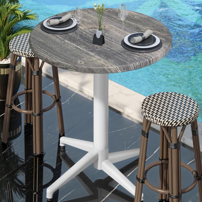 WAP | Bistro Außen Stehtisch | Ø:H 60 x 109 cm | Rustikal Kiefer / Weiß | Rund | Klappbar WAP | Bistro Außen Stehtisch | Ø:H 60 x 109 cm | Rustikal Kiefer / Weiß | Rund | Klappbar