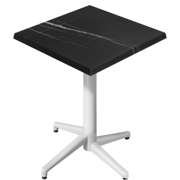 WAP | Bistro Außen Stehtisch | B:T:H 60 x 60 x 109 cm | Schwarz Marmor / Weiß | Quadratisch | Klappbar