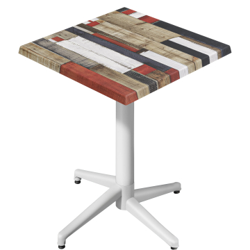 WAP | Bistro Außen Stehtisch | B:T:H 60 x 60 x 109 cm | Vintage Bunt / Weiß | Quadratisch | Klappbar