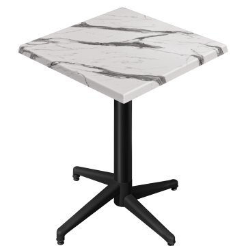 WAP | Bistro Außen Stehtisch | B:T:H 60 x 60 x 109 cm | Weiß Marmor / Schwarz | Quadratisch | Klappbar