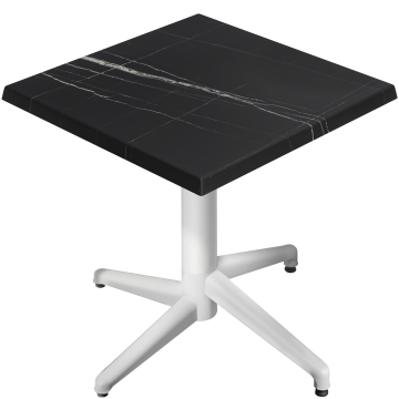 WAP | Bistro Außen Tisch | B:T:H 60 x 60 x 74 cm | Schwarz Marmor / Weiß | Quadratisch