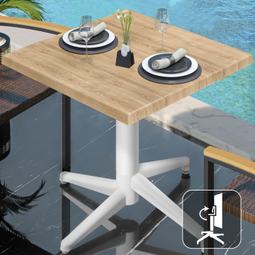 WAP | Bistro Außen Tisch | B:T:H 70 x 70 x 74 cm | Eiche / Weiß | Quadratisch