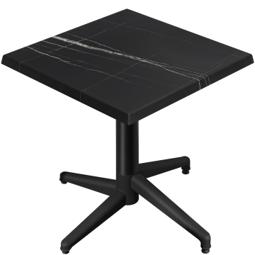 WAP | Bistro Außen Tisch | B:T:H 70 x 70 x 74 cm | Schwarz Marmor / Schwarz | Quadratisch