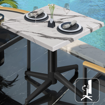 WAP | Bistro Außen Tisch | B:T:H 70 x 70 x 74 cm | Weiß Marmor / Schwarz | Quadratisch
