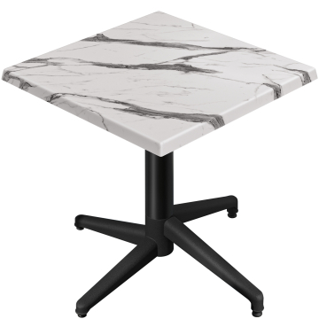 WAP | Bistro Außen Tisch | B:T:H 70 x 70 x 74 cm | Weiß Marmor / Schwarz | Quadratisch