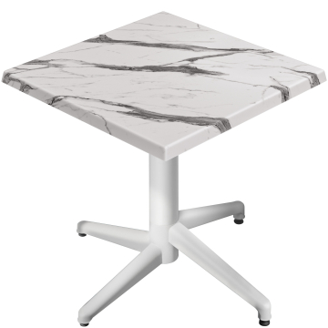 WAP | Bistro Außen Tisch | B:T:H 70 x 70 x 74 cm | Weiß Marmor / Weiß | Quadratisch
