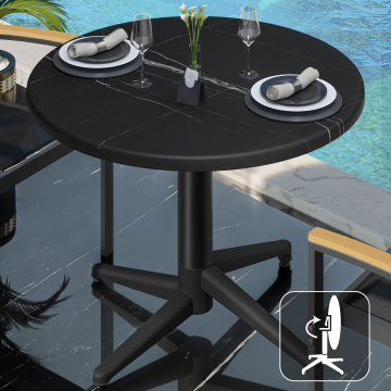 WAP | Bistro Außen Tisch | Ø:H 60 x 74 cm | Schwarz Marmor / Schwarz | Rund