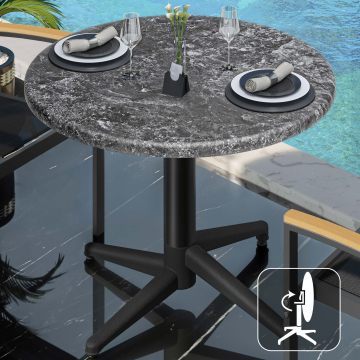 WAP | Bistro Außen Tisch | Ø:H 70 x 74 cm | Felsen / Schwarz | Rund