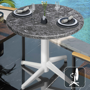 WAP | Bistro Außen Tisch | Ø:H 70 x 74 cm | Felsen / Weiß | Rund