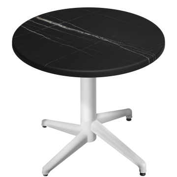 WAP | Bistro Außen Tisch | Ø:H 70 x 74 cm | Schwarz Marmor / Weiß | Rund