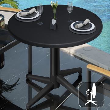 WAP | Bistro Außen Tisch | Ø:H 70 x 74 cm | Schwarz / Schwarz | Rund