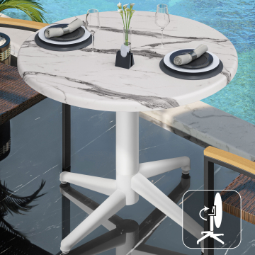 WAP | Bistro Außen Tisch | Ø:H 70 x 74 cm | Weiß Marmor / Weiß | Rund