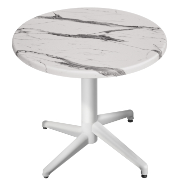WAP | Bistro Außen Tisch | Ø:H 70 x 74 cm | Weiß Marmor / Weiß | Rund