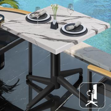 WAP | Bistro Außen Tisch | B:T:H 70 x 70 x 74 cm | Weiß Marmor / Schwarz | Quadratisch