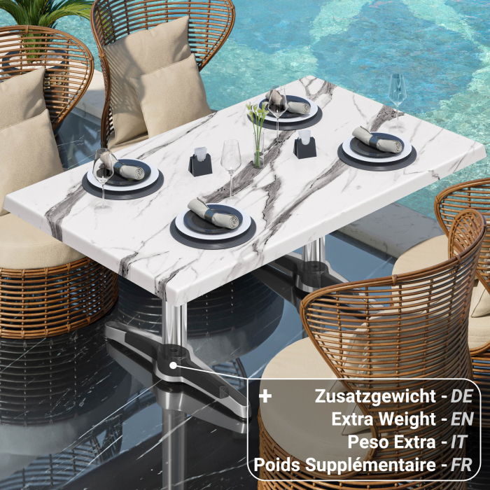WBC | Werzalit lounge bord | B: T: H: 120 x 70 x 40 cm | Vit marmor / Aluminium | Ytterligare vikt WBC | Werzalit lounge bord | B: T: H: 120 x 70 x 40 cm | Vit marmor / Aluminium | Ytterligare vikt