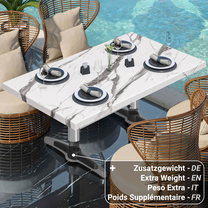 WBC | Jamaika Loungetisch | B: T: H: 120 x 70 x 40 cm | Weiß Marmor / Schwarz | Zusatzgewicht + Verbinder WBC | Jamaika Loungetisch | B: T: H: 120 x 70 x 40 cm | Weiß Marmor / Schwarz | Zusatzgewicht + Verbinder