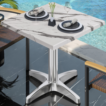 WBC | 31257 | B:D:H 70 x 70 x 78,5 cm | Hvid marmor / aluminium | Firkantet