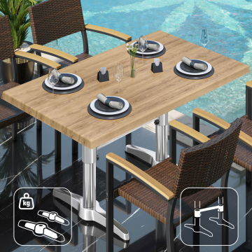 WBC | Bistro Außen Tisch | B: T: H:  120 x 70 x 78,5 cm | Eiche / Aluminium | Rechteckig | Zusatzgewicht + Verbinder