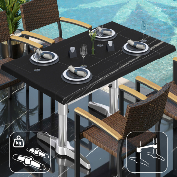 WBC | Bistro Außen Tisch | B: T: H:  120 x 70 x 78,5 cm | Schwarz Marmor / Aluminium | Rechteckig | Zusatzgewicht + Verbinder