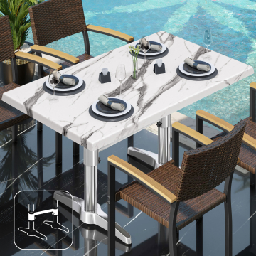WBC | Bistro Außen Tisch | B: T: H:  120 x 70 x 78,5 cm | Weiß Marmor / Aluminium | Rechteckig | Verbinder
