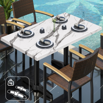 WBC | Bistro Außen Tisch | B: T: H:  120 x 70 x 78,5 cm | Weiß Marmor / Schwarz | Rechteckig | Zusatzgewicht