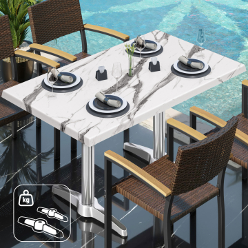 WBC | Bistro Außen Tisch | B: T: H:  120 x 70 x 80,5 cm | Weiß Marmor / Aluminium | Rechteckig | Zusatzgewicht